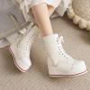 imageSHEMEE Womens Sweet Cute Platform Hidden Wedge Ankle Boots Lace Up High Heels Round Toe Booties Side Zip Kawaii ShoesAll White