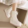 imageSHEMEE Womens Sweet Cute Platform Hidden Wedge Ankle Boots Lace Up High Heels Round Toe Booties Side Zip Kawaii ShoesAll White