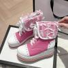 imageSHEMEE Womens Sweet Cute Platform Hidden Wedge Ankle Boots Lace Up High Heels Round Toe Booties Side Zip Kawaii ShoesHot Pink