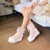 imageSHEMEE Womens Sweet Cute Platform Hidden Wedge Ankle Boots Lace Up High Heels Round Toe Booties Side Zip Kawaii ShoesPink