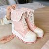 imageSHEMEE Womens Sweet Cute Platform Hidden Wedge Ankle Boots Lace Up High Heels Round Toe Booties Side Zip Kawaii ShoesPink