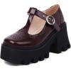 imageSHEMEE Womens TStrap Chunky High Heel Platform Patent Leather Mary Jane Pumps Vintage Wingtip Oxford Brogues Square Toe Ankle Strap Buckle Block Heeled Gothic ShoesBurgundy