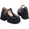 imageSHEMEE Womens TStrap Chunky High Heel Platform Patent Leather Mary Jane Pumps Vintage Wingtip Oxford Brogues Square Toe Ankle Strap Buckle Block Heeled Gothic ShoesBlack