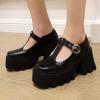 imageSHEMEE Womens TStrap Chunky High Heel Platform Patent Leather Mary Jane Pumps Vintage Wingtip Oxford Brogues Square Toe Ankle Strap Buckle Block Heeled Gothic ShoesBlack