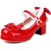 imageSHEMEE Womens Kawaii Sweet Bow Cosplay Dress Shoes Chunky Platform Mid Block Heels Buckle Ankle Strap Mary Jane PumpsPatent Red