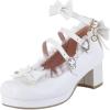 imageSHEMEE Womens Kawaii Sweet Bow Cosplay Dress Shoes Chunky Platform Mid Block Heels Buckle Ankle Strap Mary Jane PumpsWhite