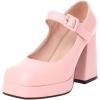 imageSHEMEE Womens Square Toe Chunky Platform Mary Janes Uniform Shoes Ankle Strap Buckle Block High Heel Dress PumpsPink