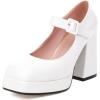 imageSHEMEE Womens Square Toe Chunky Platform Mary Janes Uniform Shoes Ankle Strap Buckle Block High Heel Dress PumpsWhite