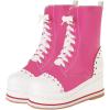 imageSHEMEE Womens Sweet Cute Platform Hidden Wedge Ankle Boots Lace Up High Heels Round Toe Booties Side Zip Kawaii ShoesAll Hot Pink
