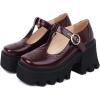 imageSHEMEE Womens TStrap Chunky High Heel Platform Patent Leather Mary Jane Pumps Vintage Wingtip Oxford Brogues Square Toe Ankle Strap Buckle Block Heeled Gothic ShoesBurgundy