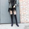 imageSHEMEE Womens Denim Low Heels Over The Knee Boots Flat Thigh High Boots Round Toe Side Zipper Long BootsBlack 1