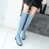 imageSHEMEE Womens Denim Low Heels Over The Knee Boots Flat Thigh High Boots Round Toe Side Zipper Long BootsLight Blue 1