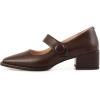 imageSHEMEE Womens Genuine Leather Chunky Mary Jane Pumps Square Toe Ankle Strap Mid Block Heel Dress ShoesBrown