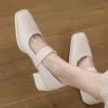 imageSHEMEE Womens Genuine Leather Chunky Mary Jane Pumps Square Toe Ankle Strap Mid Block Heel Dress ShoesWhite