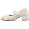 imageSHEMEE Womens Genuine Leather Chunky Mary Jane Pumps Square Toe Ankle Strap Mid Block Heel Dress ShoesWhite