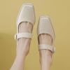 imageSHEMEE Womens Genuine Leather Chunky Mary Jane Pumps Square Toe Ankle Strap Mid Block Heel Dress ShoesWhite