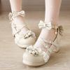 imageSHEMEE Womens Platform Chunky High Heel Mary Janes Pumps Sweet Bow Block Heels Buckle Ankle Strap Round Toe Cosplay ShoesBeige