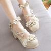 imageSHEMEE Womens Platform Chunky High Heel Mary Janes Pumps Sweet Bow Block Heels Buckle Ankle Strap Round Toe Cosplay ShoesBeige