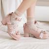 imageSHEMEE Womens Platform Chunky High Heel Mary Janes Pumps Sweet Bow Block Heels Buckle Ankle Strap Round Toe Cosplay ShoesPink