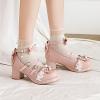 imageSHEMEE Womens Platform Chunky High Heel Mary Janes Pumps Sweet Bow Block Heels Buckle Ankle Strap Round Toe Cosplay ShoesPink