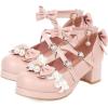 imageSHEMEE Womens Platform Chunky High Heel Mary Janes Pumps Sweet Bow Block Heels Buckle Ankle Strap Round Toe Cosplay ShoesPink