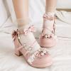 imageSHEMEE Womens Platform Chunky High Heel Mary Janes Pumps Sweet Bow Block Heels Buckle Ankle Strap Round Toe Cosplay ShoesPink