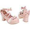imageSHEMEE Womens Platform Chunky High Heel Mary Janes Pumps Sweet Bow Block Heels Buckle Ankle Strap Round Toe Cosplay ShoesPink