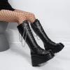 imageSHEMEE Womens Platform Wedge Heels Knee High Boots Goth Biker Motorcycle Boots Lace Up Combat Boots Chunky Zipper Punk Tall BootsPu Black With Chain