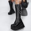 imageSHEMEE Womens Platform Wedge Heels Knee High Boots Goth Biker Motorcycle Boots Lace Up Combat Boots Chunky Zipper Punk Tall BootsPu Black With Chain