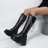 imageSHEMEE Womens Platform Wedge Heels Knee High Boots Goth Biker Motorcycle Boots Lace Up Combat Boots Chunky Zipper Punk Tall BootsPu Black With Chain