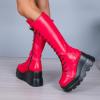imageSHEMEE Womens Platform Wedge Heels Knee High Boots Goth Biker Motorcycle Boots Lace Up Combat Boots Chunky Zipper Punk Tall BootsRed