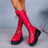 imageSHEMEE Womens Platform Wedge Heels Knee High Boots Goth Biker Motorcycle Boots Lace Up Combat Boots Chunky Zipper Punk Tall BootsRed