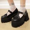 imageSHEMEE Womens TStrap Mary Janes Bow Chunky High Heel Platform Pumps Ankle Strap Buckle Block Heeled Square Toe Gothic ShoesBlack