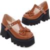 imageSHEMEE Womens TStrap Mary Janes Bow Chunky High Heel Platform Pumps Ankle Strap Buckle Block Heeled Square Toe Gothic ShoesBrown
