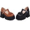 imageSHEMEE Womens TStrap Mary Janes Bow Chunky High Heel Platform Pumps Ankle Strap Buckle Block Heeled Square Toe Gothic ShoesBrown