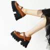 imageSHEMEE Womens TStrap Mary Janes Bow Chunky High Heel Platform Pumps Ankle Strap Buckle Block Heeled Square Toe Gothic ShoesBrown
