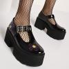 imageSHEMEE Womens TStrap Platform Chunky Heel Mary Jane Pumps Buckle Ankle Strap Round Toe Block High Heeled Gothic Dress ShoesBlack Patent