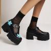 imageSHEMEE Womens TStrap Platform Chunky Heel Mary Jane Pumps Buckle Ankle Strap Round Toe Block High Heeled Gothic Dress ShoesBlack Pu