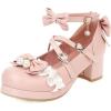 imageSHEMEE Womens Platform Chunky High Heel Mary Janes Pumps Sweet Bow Block Heels Buckle Ankle Strap Round Toe Cosplay ShoesPink