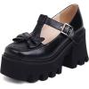 imageSHEMEE Womens TStrap Mary Janes Bow Chunky High Heel Platform Pumps Ankle Strap Buckle Block Heeled Square Toe Gothic ShoesBlack