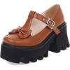 imageSHEMEE Womens TStrap Mary Janes Bow Chunky High Heel Platform Pumps Ankle Strap Buckle Block Heeled Square Toe Gothic ShoesBrown