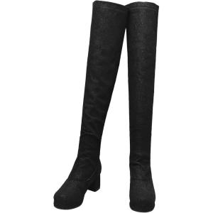 imageSHEMEE Womens Denim Low Heels Over The Knee Boots Flat Thigh High Boots Round Toe Side Zipper Long BootsBlack 2