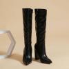 imageSHEMEE Womens Colorful Snakeskin Knee High Boot Chunky Block High Heels Snake Print Round Toe Zipper Slouch ShoesBlack Pu