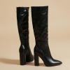 imageSHEMEE Womens Colorful Snakeskin Knee High Boot Chunky Block High Heels Snake Print Round Toe Zipper Slouch ShoesBlack Pu