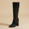 imageSHEMEE Womens Colorful Snakeskin Knee High Boot Chunky Block High Heels Snake Print Round Toe Zipper Slouch ShoesBlack Pu