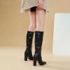 imageSHEMEE Womens Colorful Snakeskin Knee High Boot Chunky Block High Heels Snake Print Round Toe Zipper Slouch ShoesBlack Pu