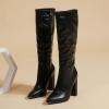 imageSHEMEE Womens Colorful Snakeskin Knee High Boot Chunky Block High Heels Snake Print Round Toe Zipper Slouch ShoesBlack Pu