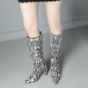 imageSHEMEE Womens Colorful Snakeskin Knee High Boot Chunky Block High Heels Snake Print Round Toe Zipper Slouch ShoesBlack Snake 1