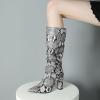 imageSHEMEE Womens Colorful Snakeskin Knee High Boot Chunky Block High Heels Snake Print Round Toe Zipper Slouch ShoesBlack Snake 1