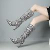 imageSHEMEE Womens Colorful Snakeskin Knee High Boot Chunky Block High Heels Snake Print Round Toe Zipper Slouch ShoesBlack Snake 1